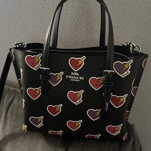 Coach Black and Red Heart Print Tote